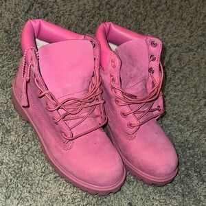 Timberland Pink Suede Lace-Up Ankle Boots